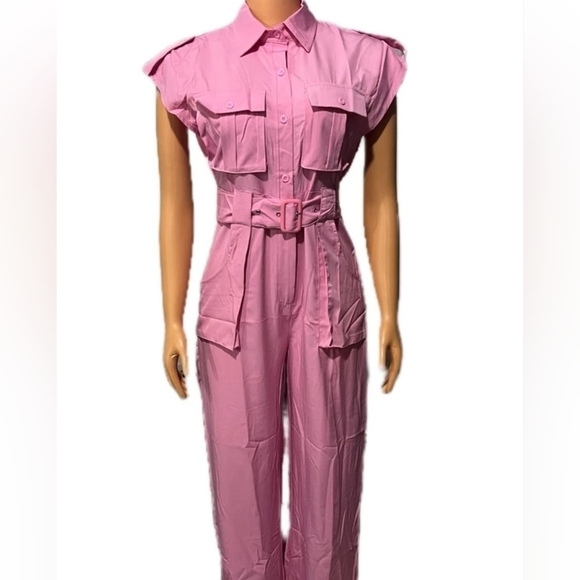 Jumpsuit for Women,Fashion Casual Solid Color Polo Pocket Design Long Jumpsuit - Picture 3 of 4